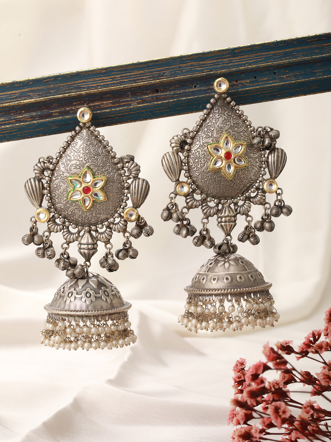 Silver Toned Statement Light Weight Large Jhumka Earrings