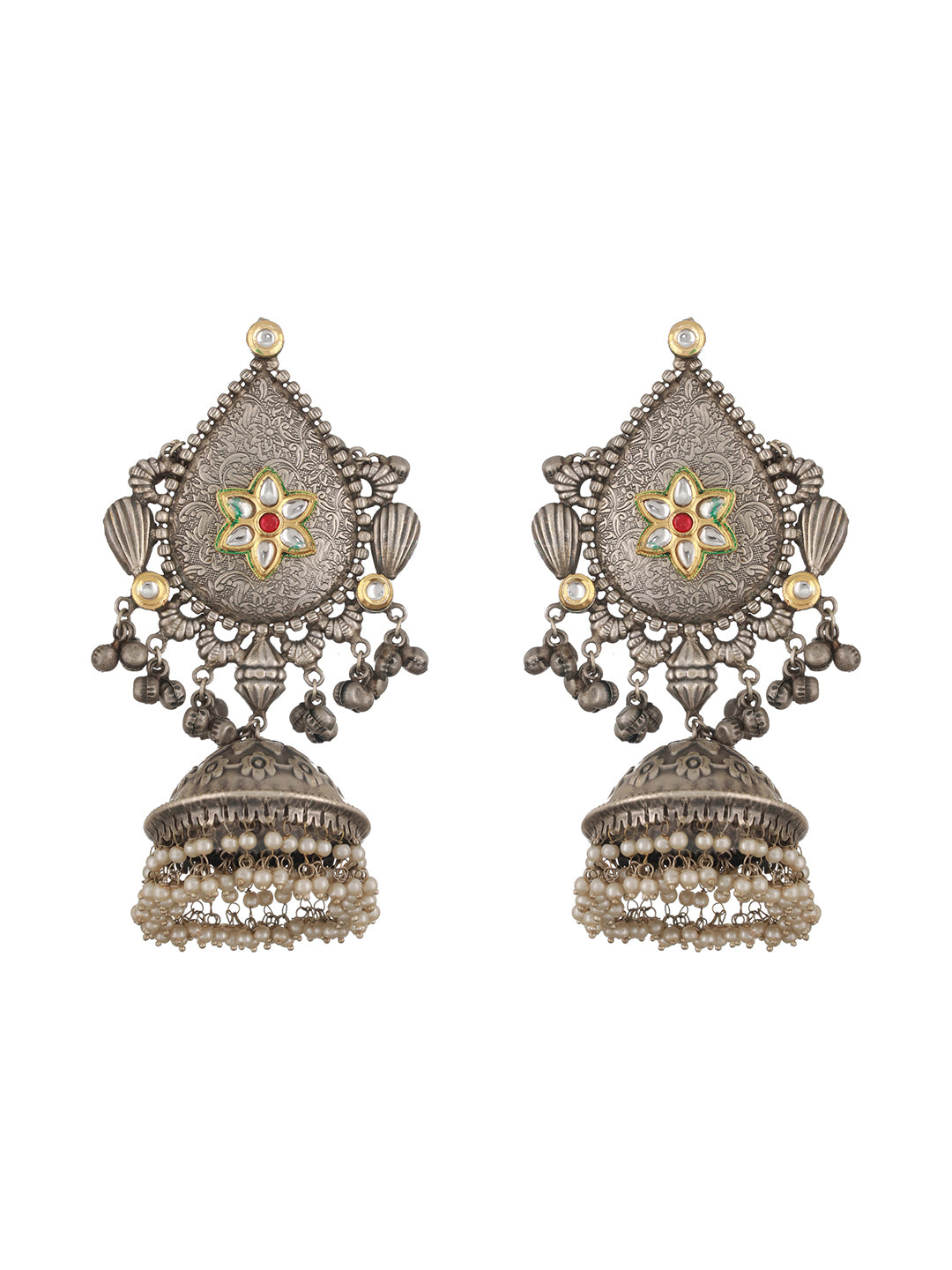 Silver Toned Statement Light Weight Large Jhumka Earrings