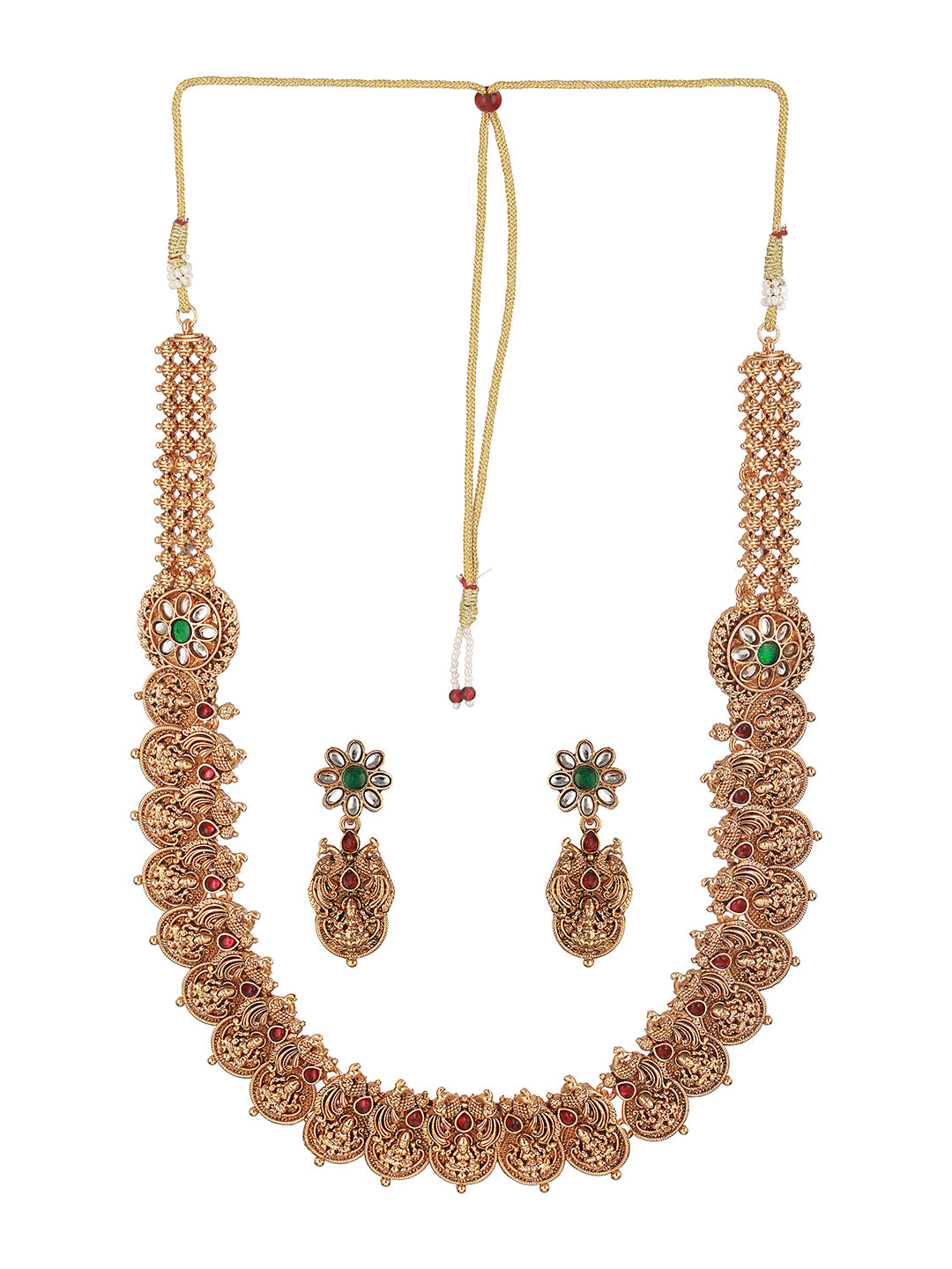 Gold Plated CZ Peacock Coin Temple Jewellery  Set