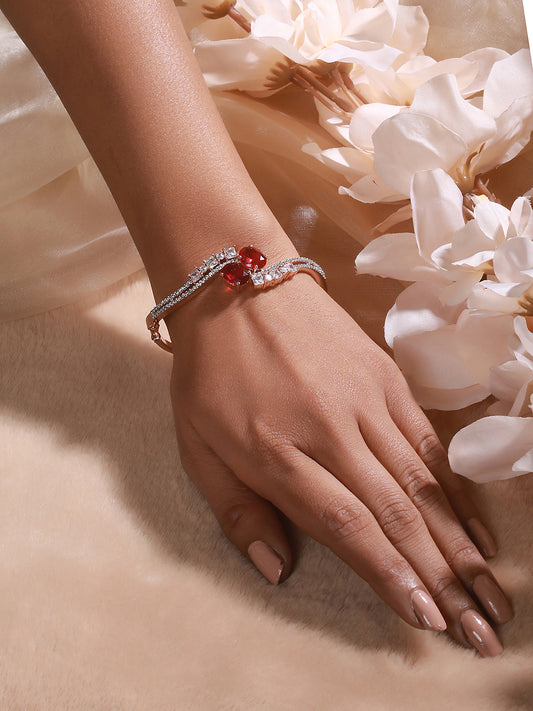 Rose Gold Plated Red  AD Studded Minimal Designer Bangle  Bracelet