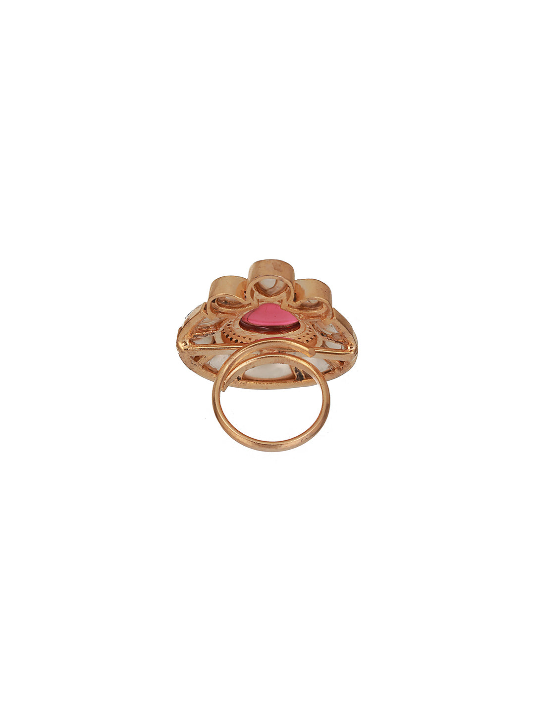 Gold Toned Red Polki Kundan Luxe Adjustable Engagement Finger Ring