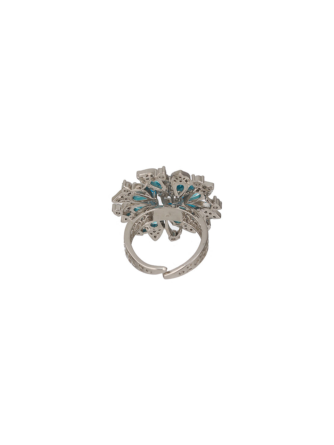 Silver Plated Aqua Blue AD Designer Adjustable Engagement Finger Ring
