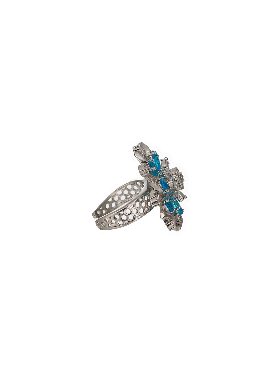 Silver Plated Aqua Blue AD Designer Adjustable Engagement Finger Ring