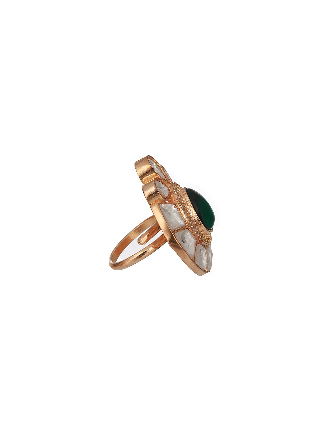 Gold Polish Green Polki Kundan Designer Adjustable Engagement Finger Ring