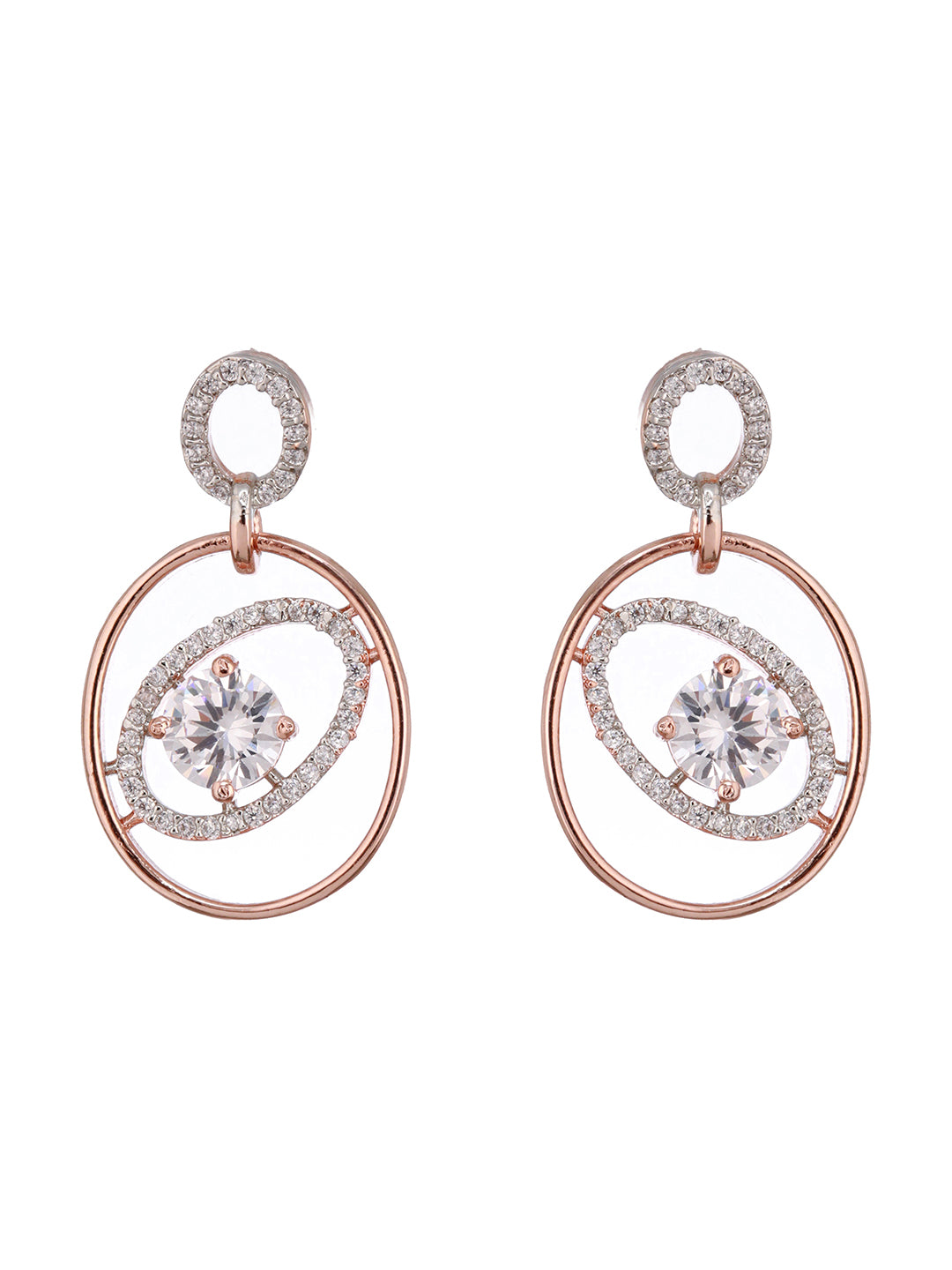 Rose Gold Plated Zircon Studded Solitaire Minimal  Pendant Necklace Jewellery Set