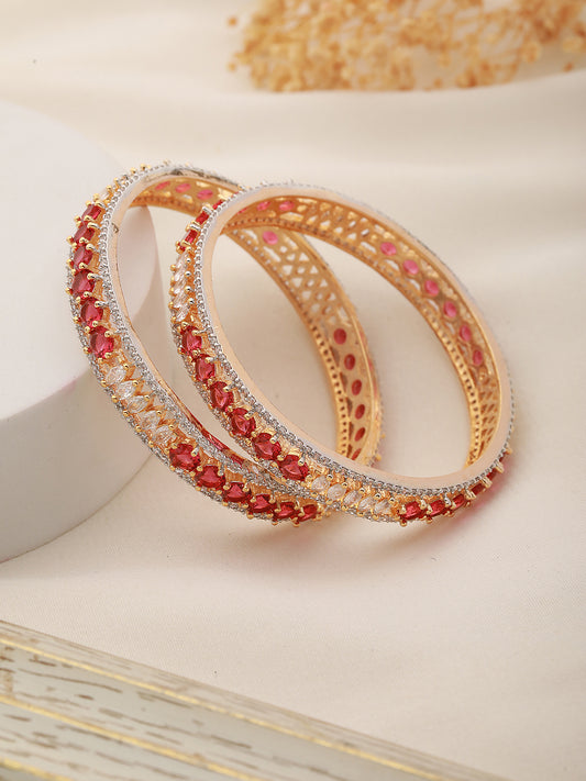 Set Of 2 Red Gold Plated Handmade Red &White AD Studded Bridal Kangan Bangles