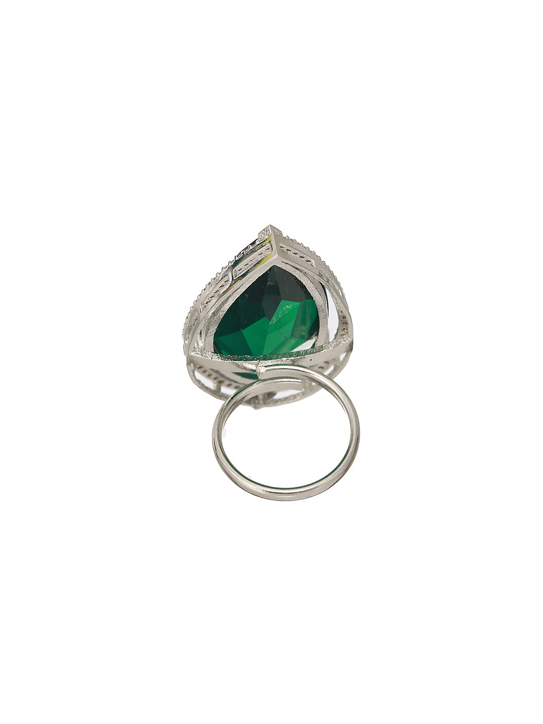 Silver Toned Green Zircon Minimal Finger  Ring