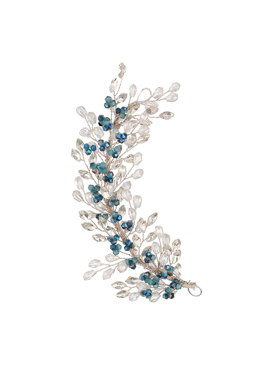Silver Toned Blue Crystal Beaded Statement Hair Pin