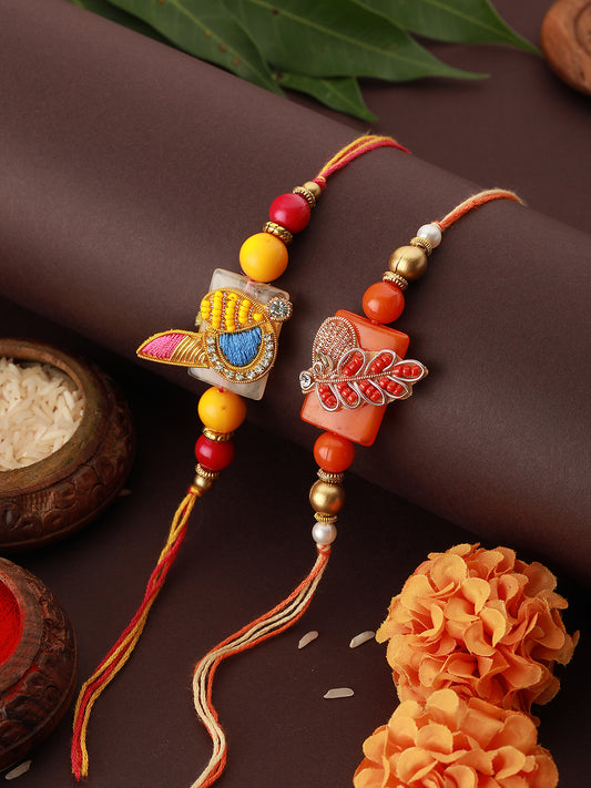 Set Of 2 Pearl Beaded Designer handcrafted Rakhi with Roli Chawal