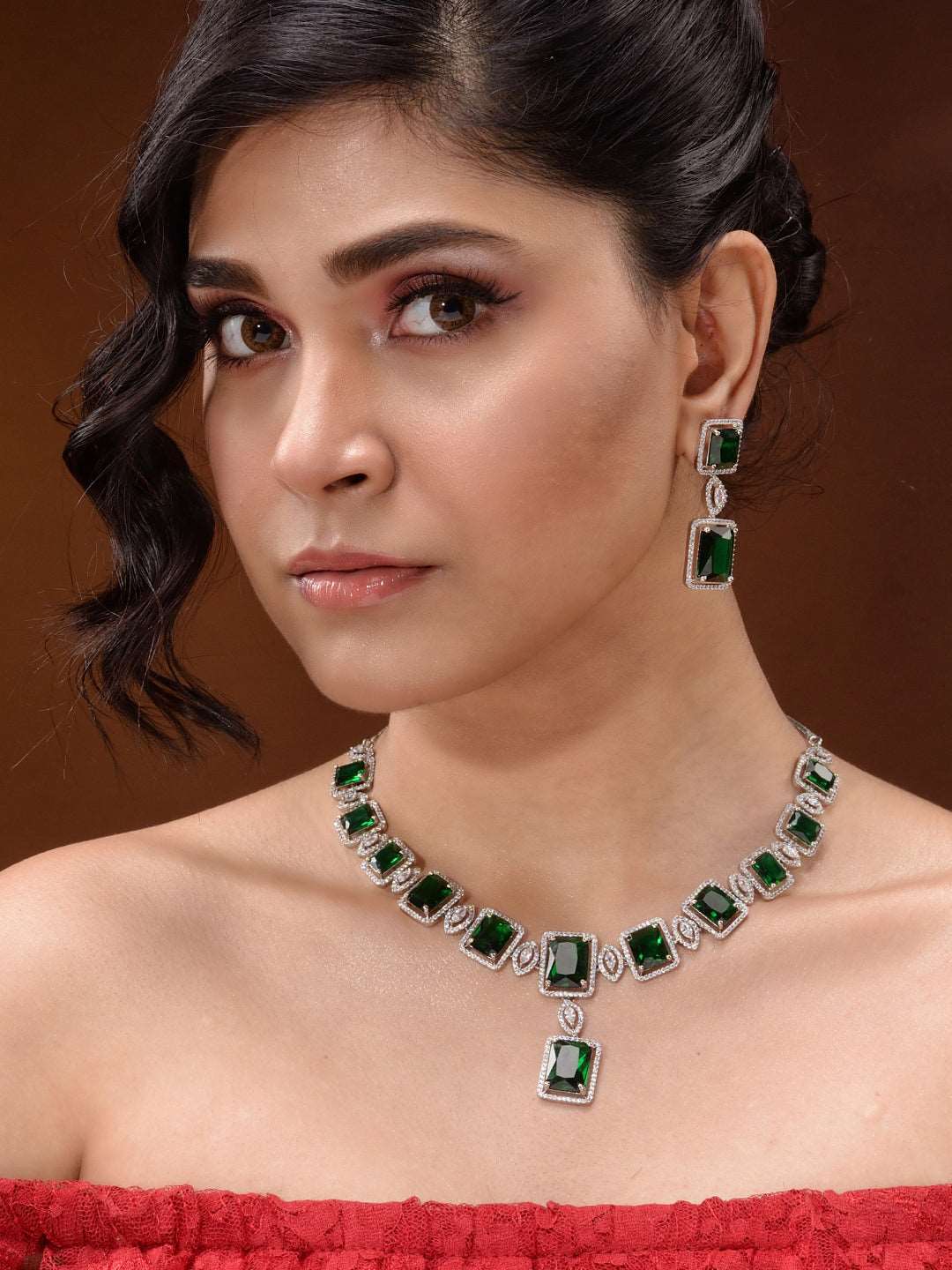 Big emerald stuuded handcrafted necklace set earrings, zaveri pearls, sale price rs, sale price, sale gold plated, sale gold, sale, rubans, ring, regular price, priyassi jewellery, kushal's -