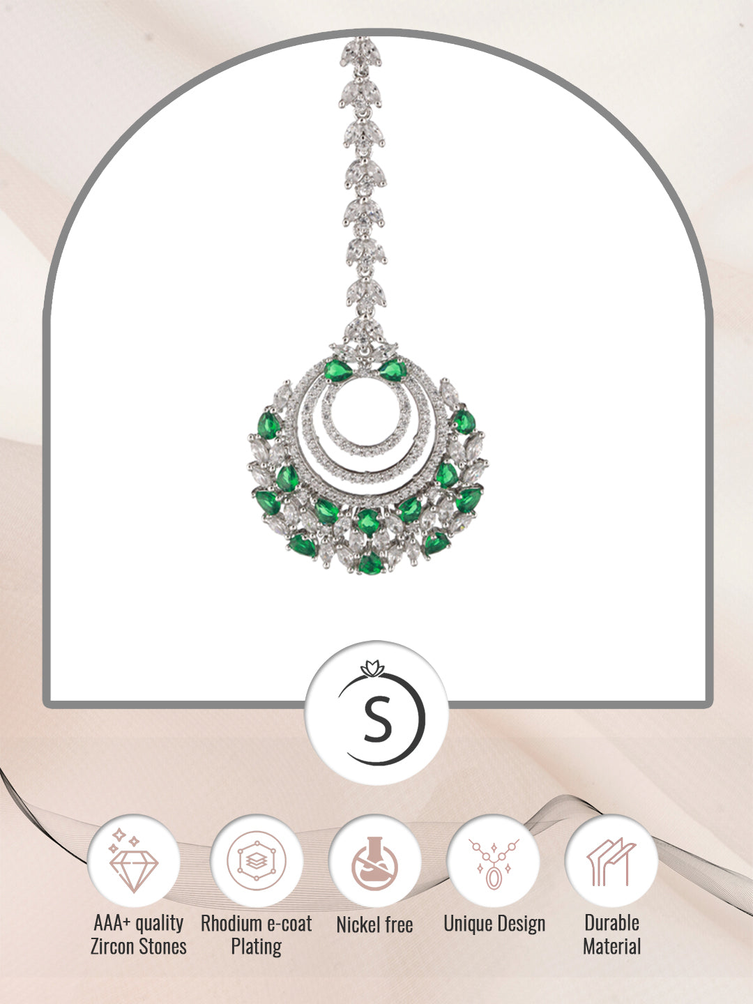 Silver plated Green AD studded Handcrafted Maang Tika, zaveri pearls, sale price rs, sale price, sale gold plated, sale gold, sale, rubans, ring, regular price, priyassi jewellery, kushal's -