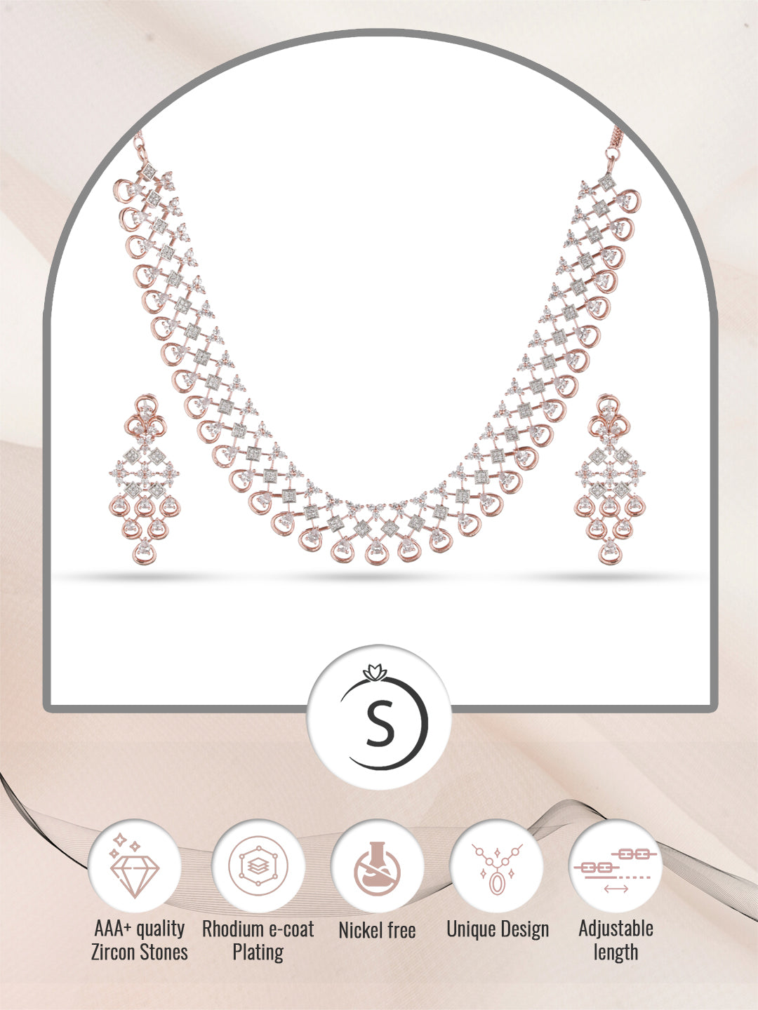 Rose Gold plated Unique Design AD studded Necklace Earrings, zaveri pearls, sale price rs, sale price, sale gold plated, sale gold, sale, rubans, ring, regular price, priyassi jewellery, kush
