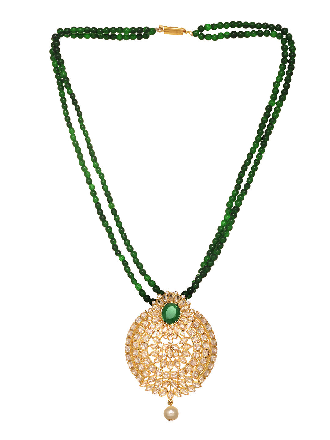 Gold Plated Polki AD studded Green Beads Maala Necklace Set, zaveri pearls, sale price rs, sale price, sale gold plated, sale gold, sale, rubans, ring, regular price, priyassi jewellery, kush