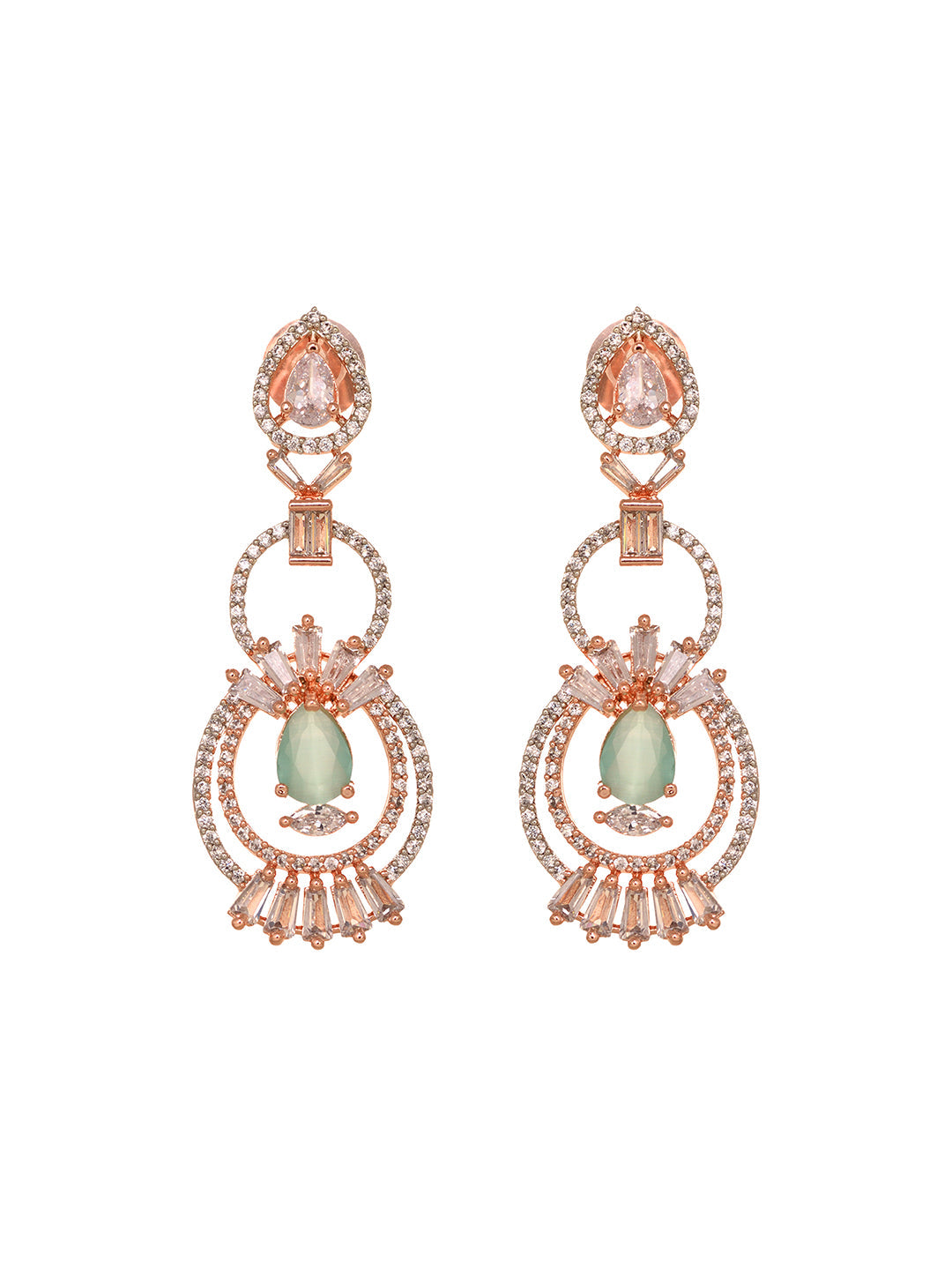 Rosegold Plated Mint AD studded Necklace Earrings Jewellery Set, zaveri pearls, sale price rs, sale price, sale gold plated, sale gold, sale, rubans, ring, regular price, priyassi jewellery, 