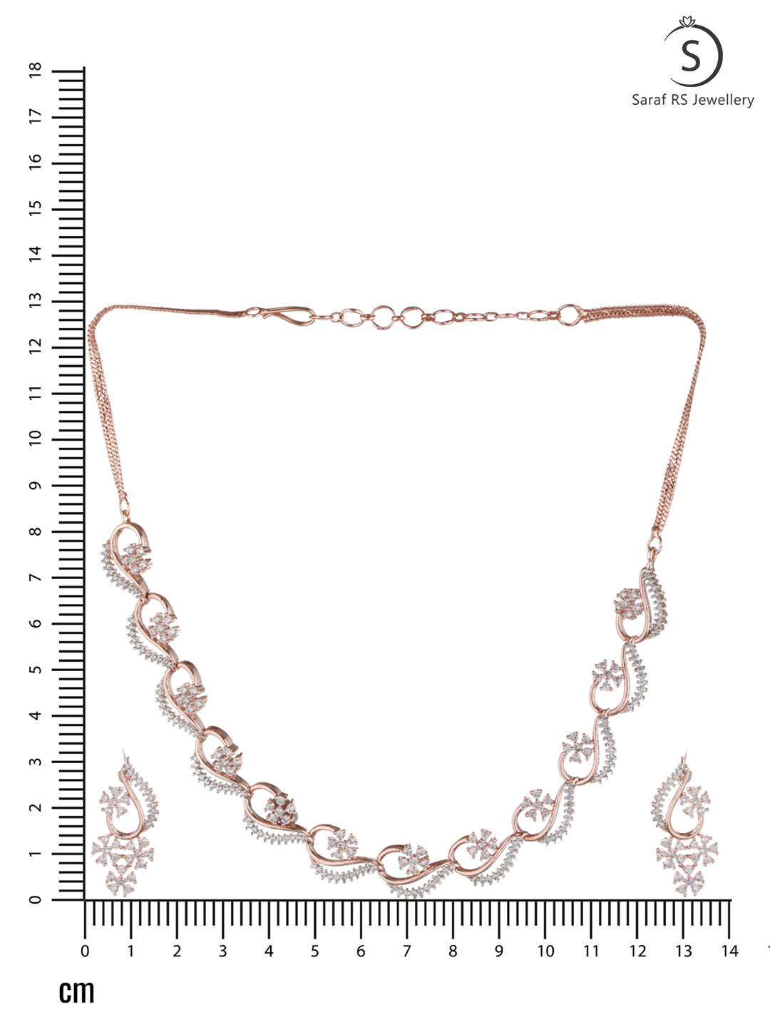 Rosegold Plated AD studded Necklace Earrings Jewellery Set, zaveri pearls, sale price rs, sale price, sale gold plated, sale gold, sale, rubans, ring, regular price, priyassi jewellery, kusha