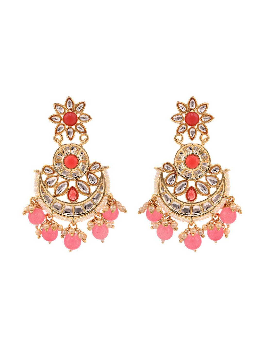 Gold Plated Kundan studded Pink & White Pearl beadded Maangtika Earring Jewellery Set, zaveri pearls, sale price rs, sale price, sale gold plated, sale gold, sale, rubans, ring, regular price