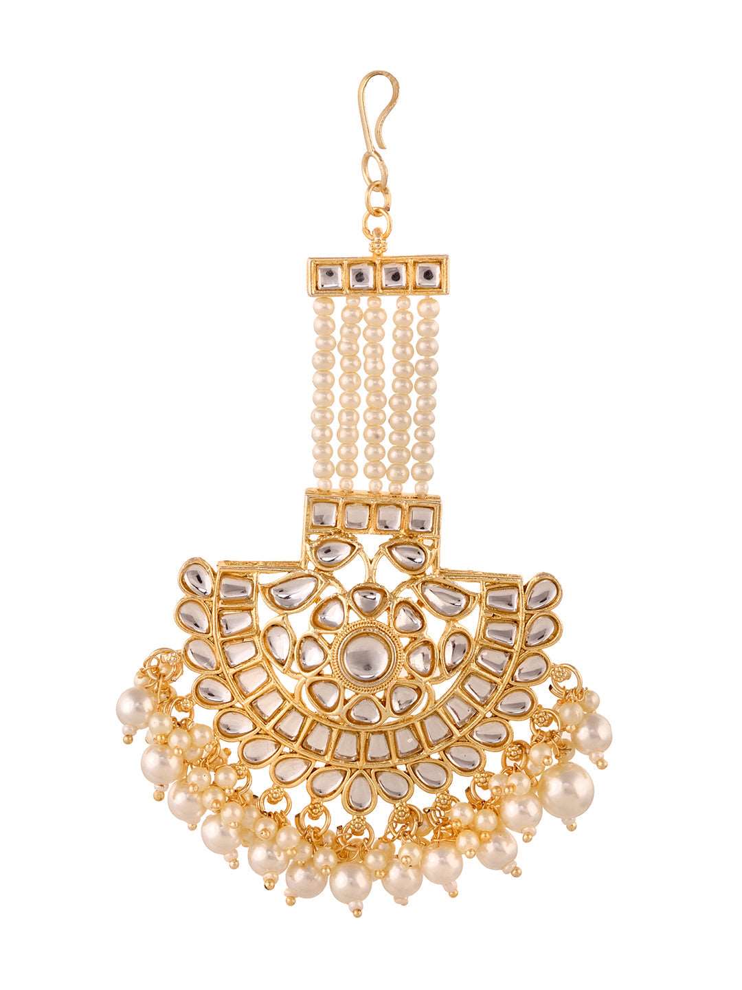Gold Plated Kundan studded Pearl beadded Cresent Jhumar Passa, zaveri pearls, sale price rs, sale price, sale gold plated, sale gold, sale, rubans, ring, regular price, priyassi jewellery, ku