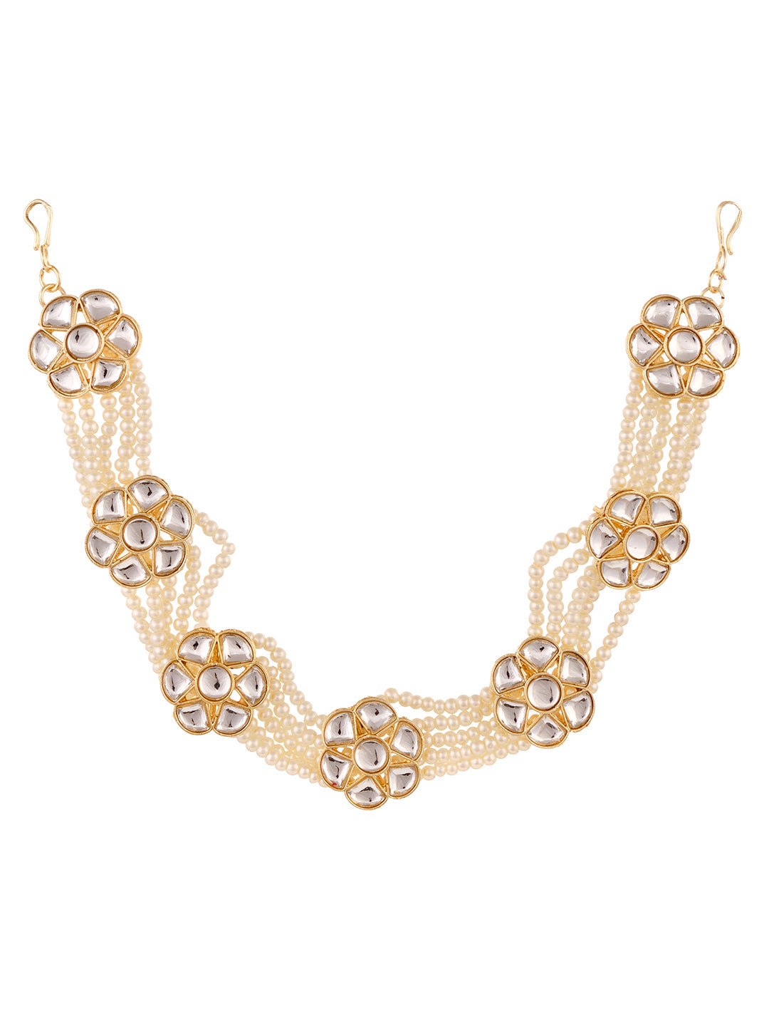 Gold Toned Kundan studded Pearl layered Modern Floral Head Band, zaveri pearls, sale price rs, sale price, sale gold plated, sale gold, sale, rubans, ring, regular price, priyassi jewellery, 