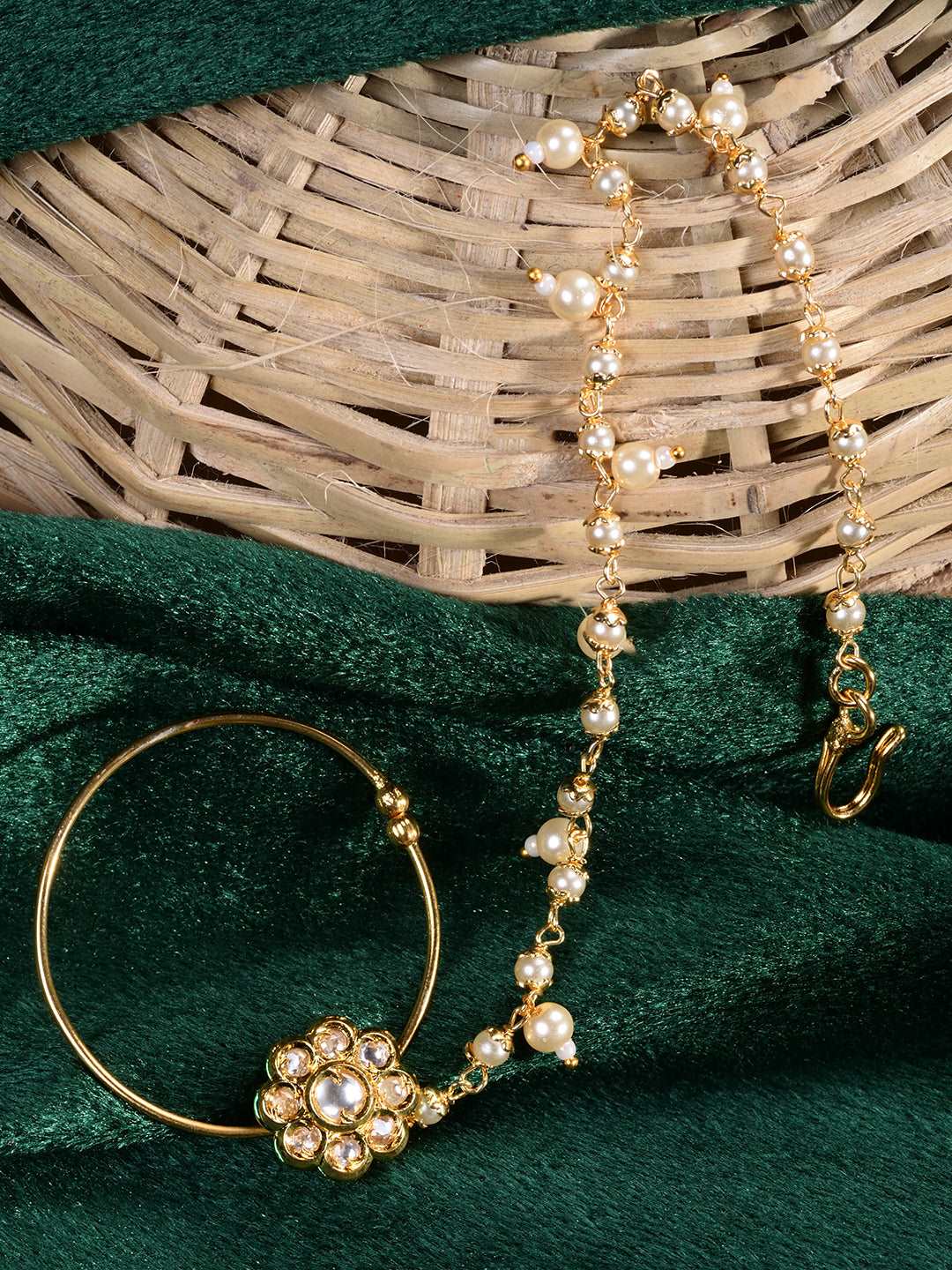 Gold Plated Kundan Embellished Nose Ring, zaveri pearls, sale price rs, sale price, sale gold plated, sale gold, sale, rubans, ring, regular price, priyassi jewellery, kushal's - Saraf RS Jew