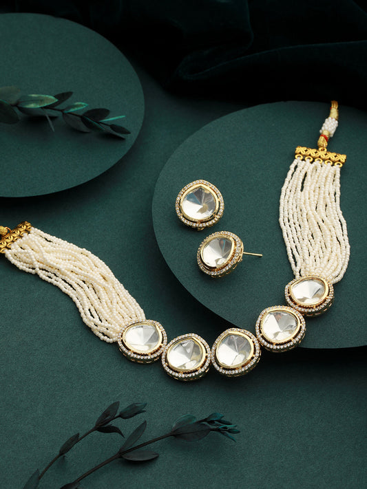 Victorian Dual Tone Uncut Polki Pearl Beaded Choker jewellery Set, zaveri pearls, sale price rs, sale price, sale gold plated, sale gold, sale, rubans, ring, regular price, priyassi jewellery