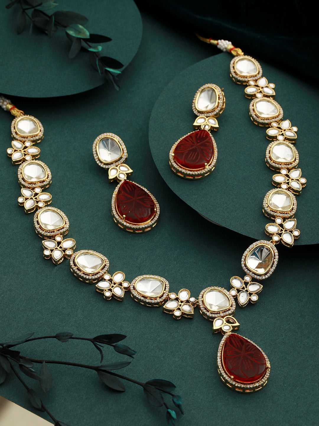 Victorian Ruby Dual Tone Uncut Polki Kundan Jewellery Set, zaveri pearls, sale price rs, sale price, sale gold plated, sale gold, sale, rubans, ring, regular price, priyassi jewellery, kushal