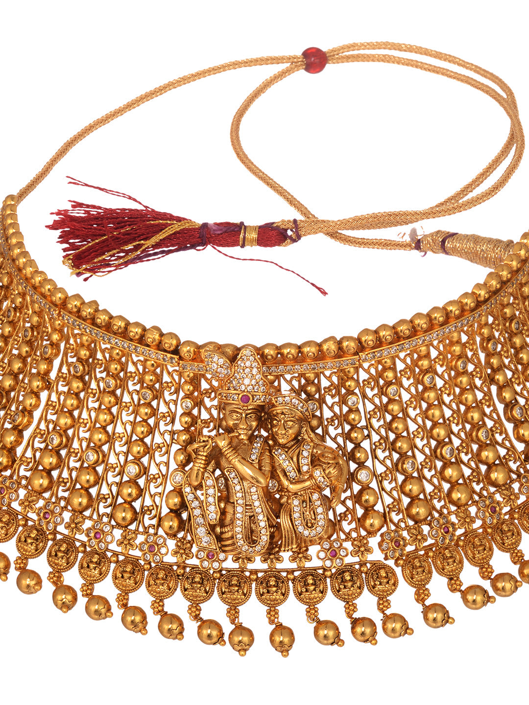 GoldPlated White AD Embellished Temple Radhe Krishna Choker Jewellery Set, zaveri pearls, sale price rs, sale price, sale gold plated, sale gold, sale, rubans, ring, regular price, priyassi j