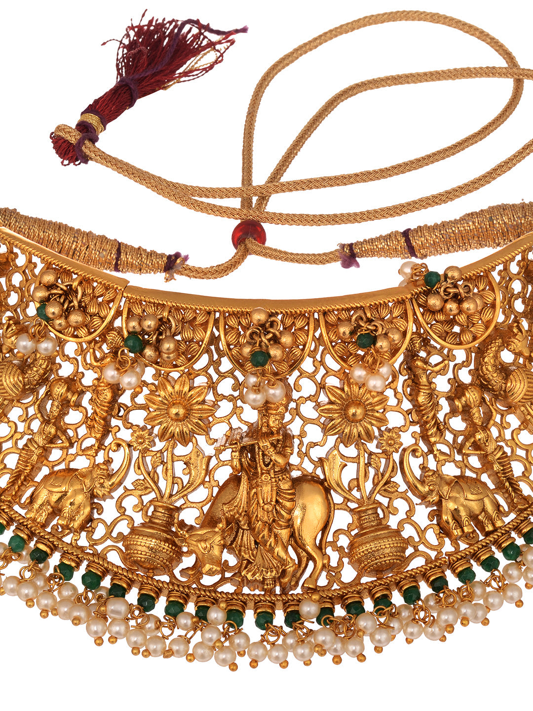 GoldPlated AD Embellished Enchanting Krishna Temple Choker Jewellery Set, zaveri pearls, sale price rs, sale price, sale gold plated, sale gold, sale, rubans, ring, regular price, priyassi je