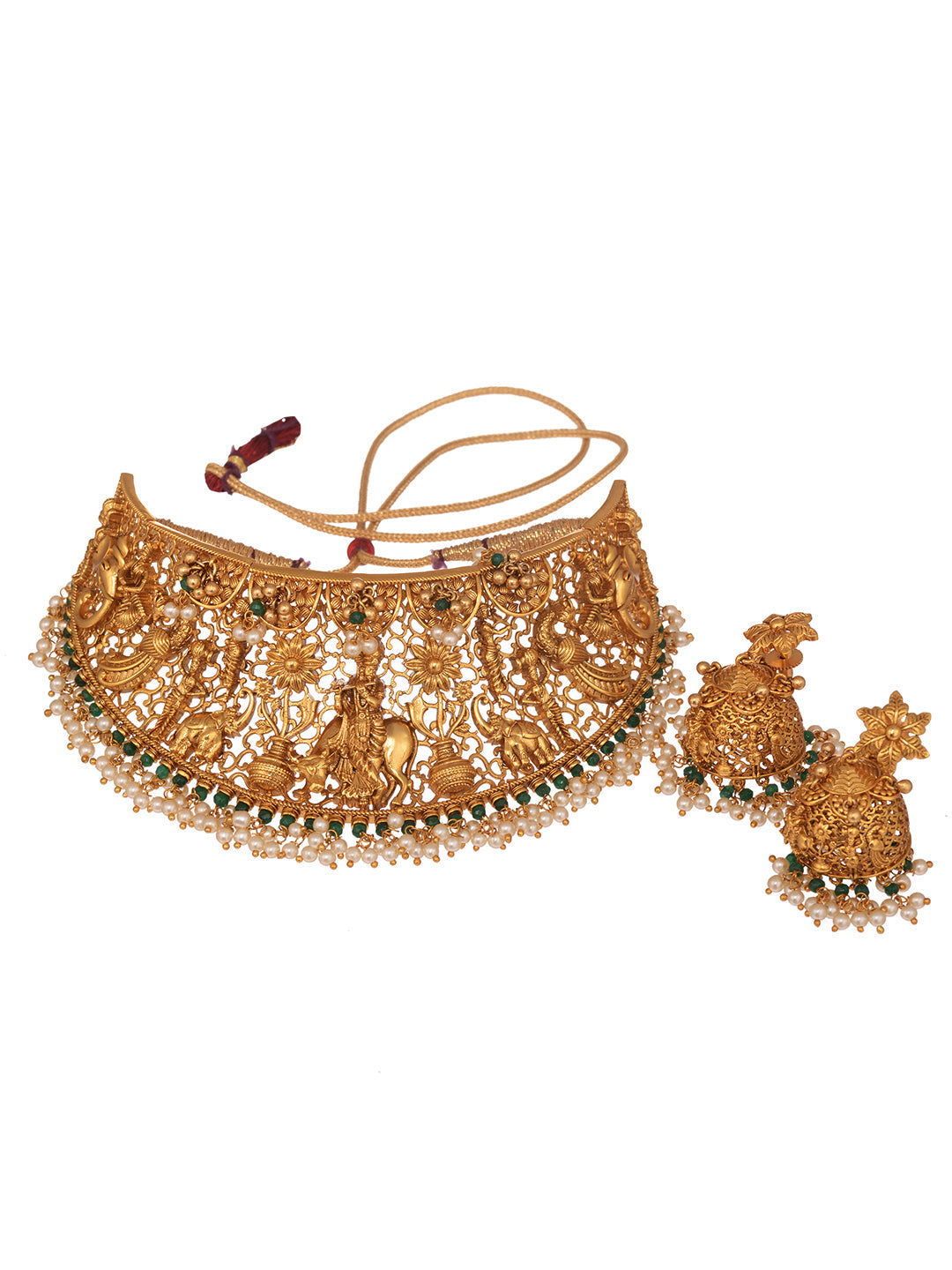 GoldPlated AD Embellished Enchanting Krishna Temple Choker Jewellery Set, zaveri pearls, sale price rs, sale price, sale gold plated, sale gold, sale, rubans, ring, regular price, priyassi je