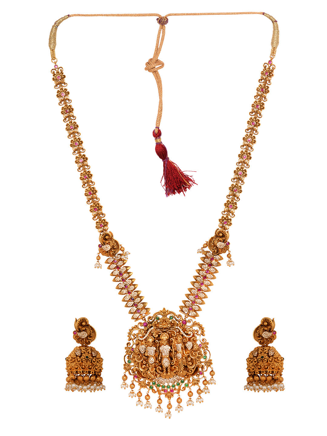 GoldPlated AD Embellished Temple Ram Darbaar Jewellery Set, zaveri pearls, sale price rs, sale price, sale gold plated, sale gold, sale, rubans, ring, regular price, priyassi jewellery, kusha