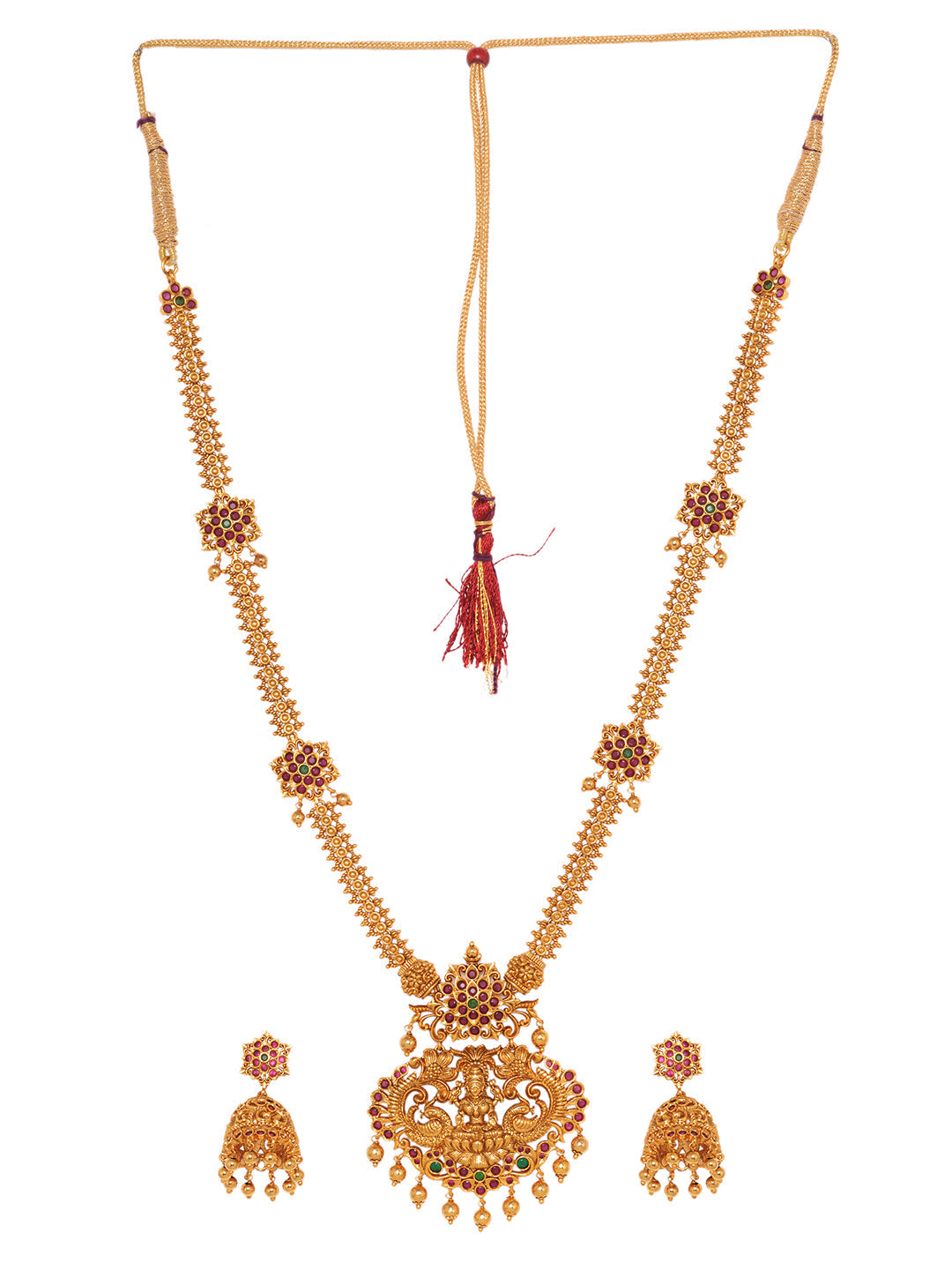 Saraf RS Gold Plated ADStudded Temple Lakshmi Long Haram Jewellery set, zaveri pearls, sale price rs, sale price, sale gold plated, sale gold, sale, rubans, ring, regular price, priyassi jewe