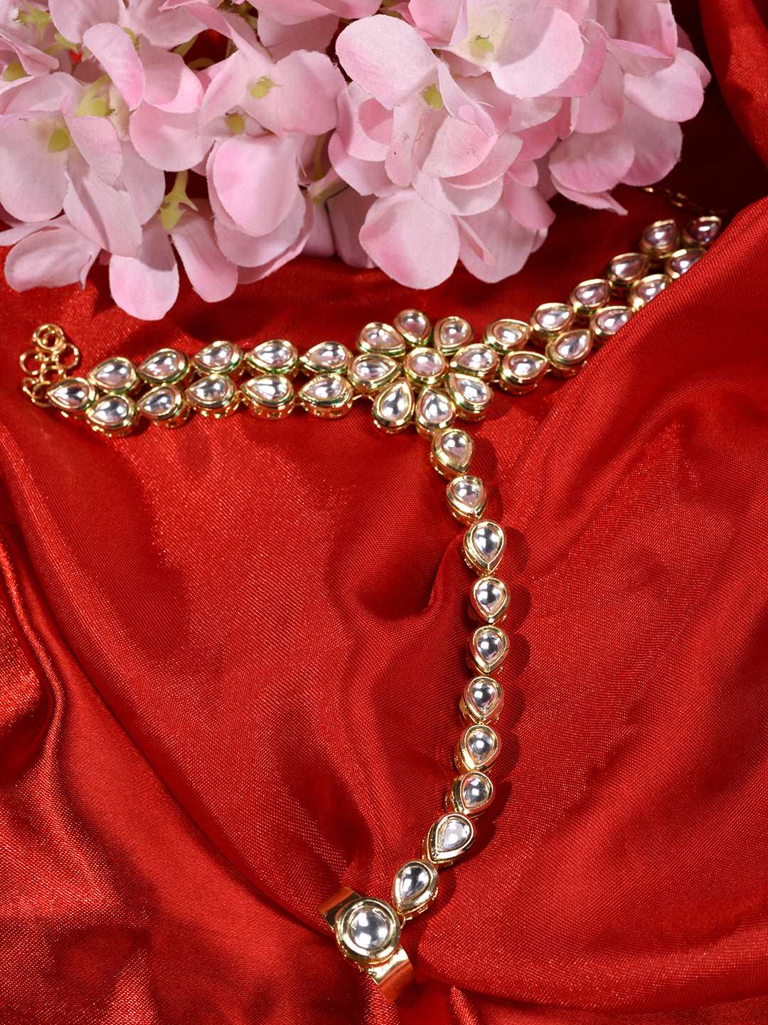 Gold Plated Kundan Studded Floral Ring Bracelet Hathphool, zaveri pearls, sale price rs, sale price, sale gold plated, sale gold, sale, rubans, ring, regular price, priyassi jewellery, kushal