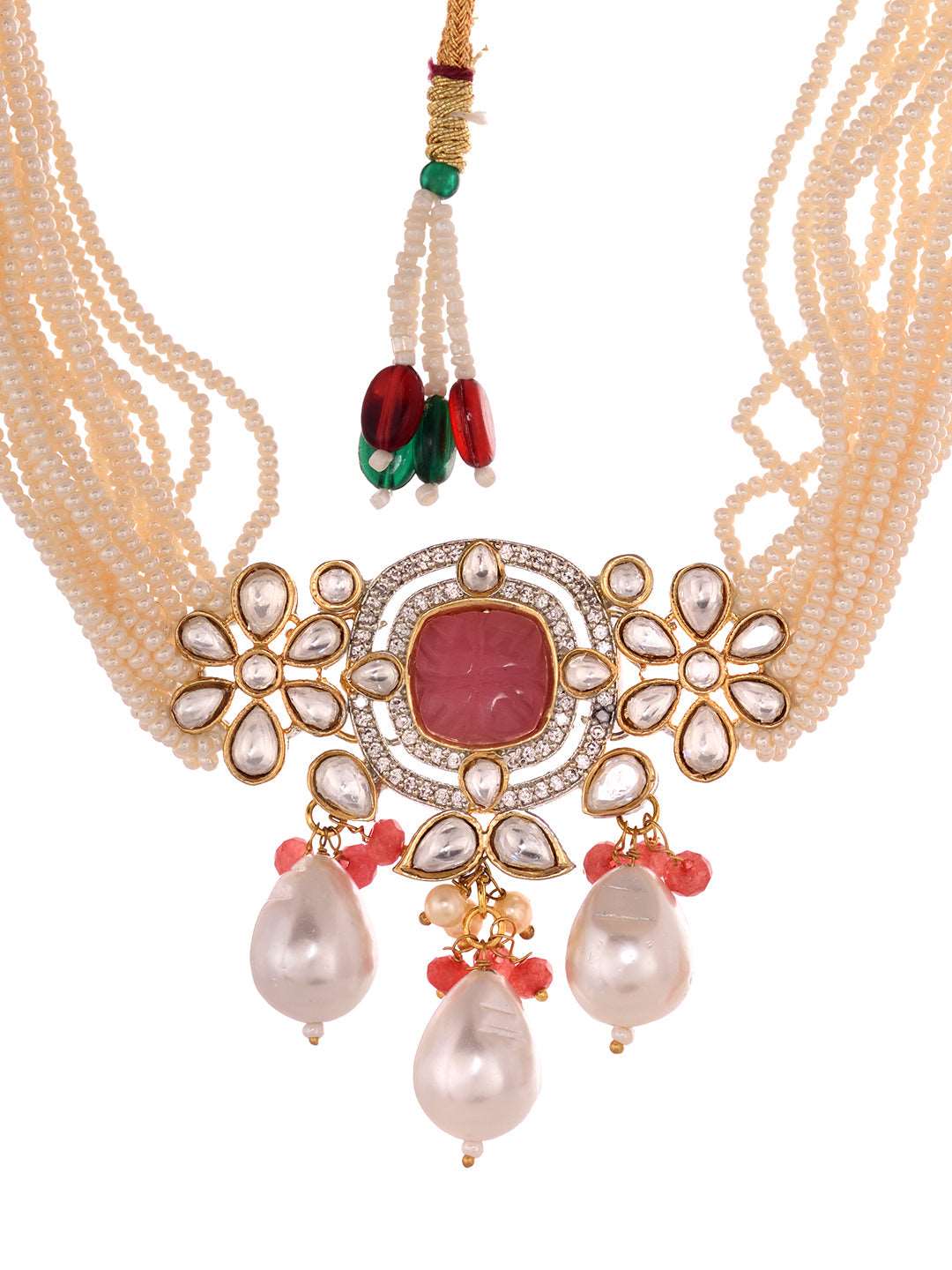 Gold Plated AD Studded Kundan natural Pearl beaded Choker Jewellery Set, zaveri pearls, sale price rs, sale price, sale gold plated, sale gold, sale, rubans, ring, regular price, priyassi jew