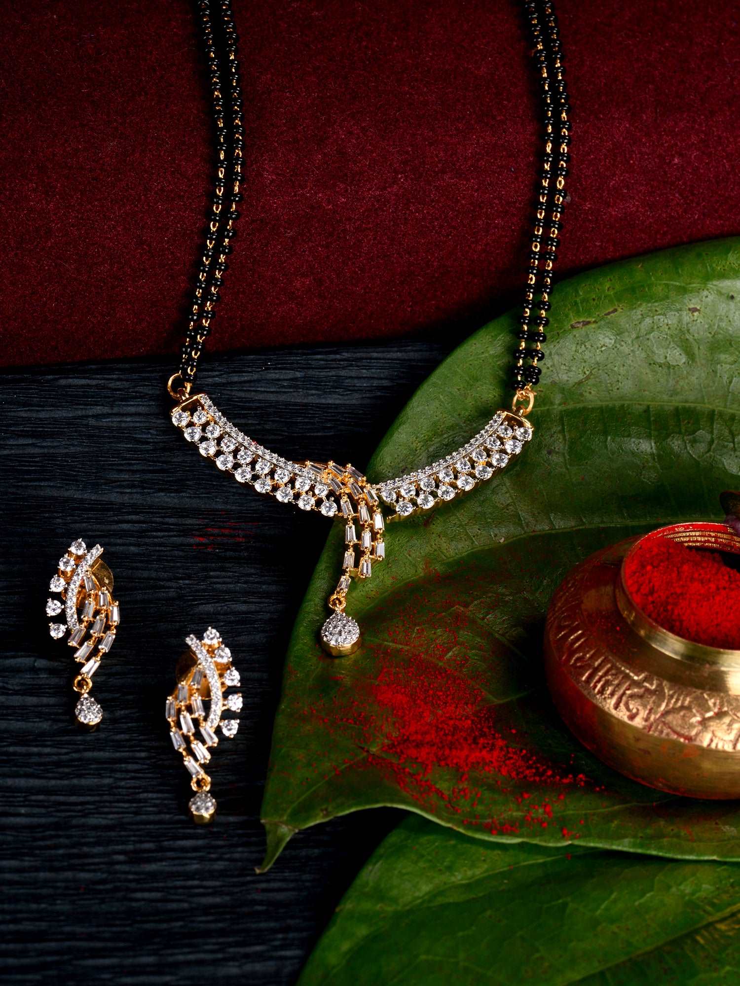 Dual Gold Toned AD Studded Modern look Mangalsutra Earrings, zaveri pearls, sale price rs, sale price, sale gold plated, sale gold, sale, rubans, ring, regular price, priyassi jewellery, kush