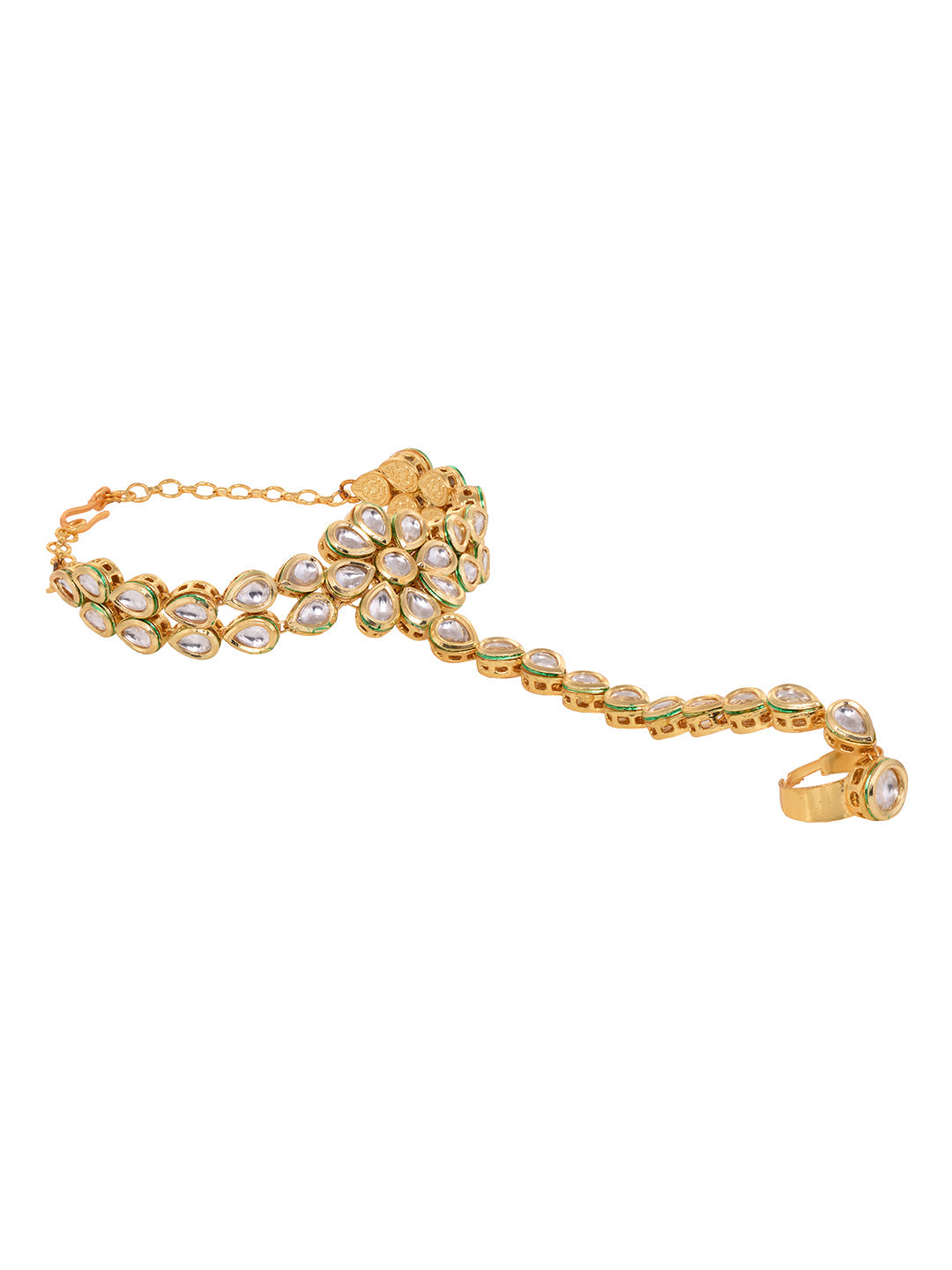 Gold Plated Kundan Studded Floral Ring Bracelet Hathphool, zaveri pearls, sale price rs, sale price, sale gold plated, sale gold, sale, rubans, ring, regular price, priyassi jewellery, kushal