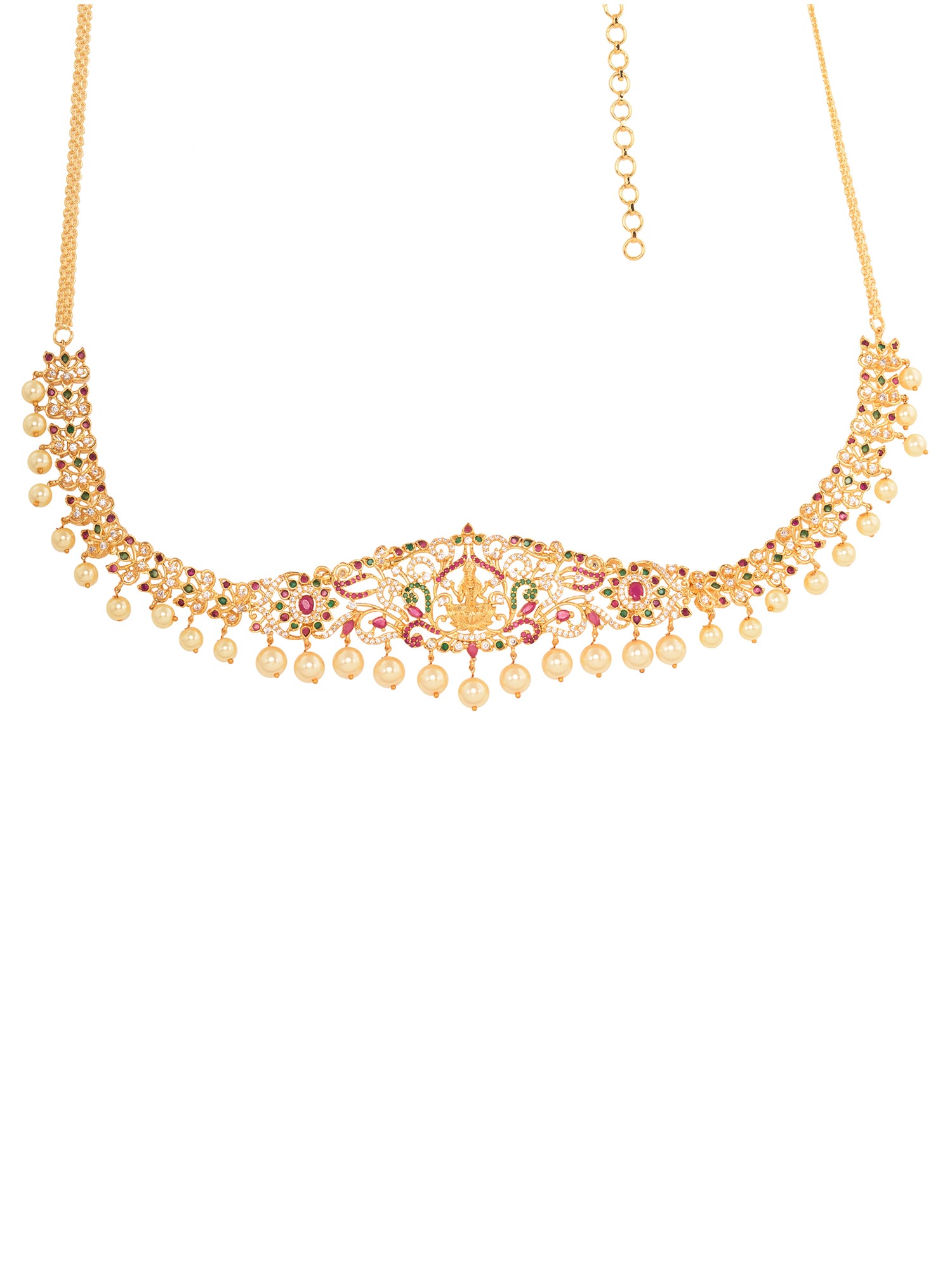 Red & Green AD STUdded Gold Plated Goddess Lakshmi Templef Kamarbandh, zaveri pearls, sale price rs, sale price, sale gold plated, sale gold, sale, rubans, ring, regular price, priyassi jewel