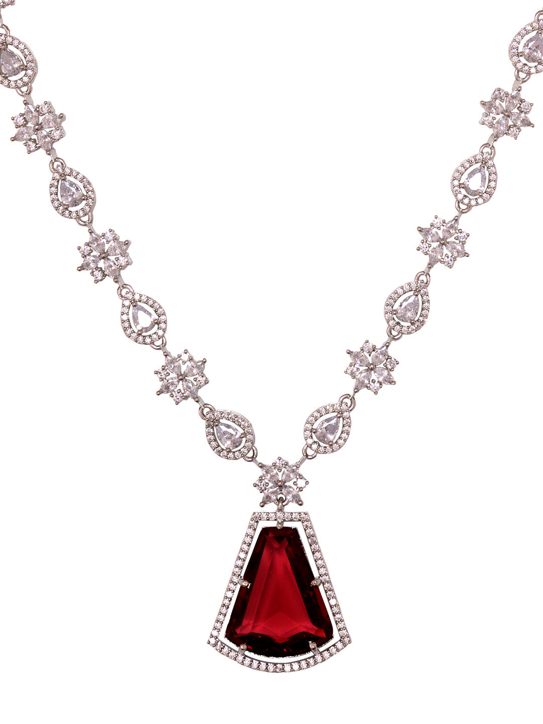 Silver Toned Red AD studded Luxe Haram Necklace Jewellery Set, zaveri pearls, sale price rs, sale price, sale gold plated, sale gold, sale, rubans, ring, regular price, priyassi jewellery, ku