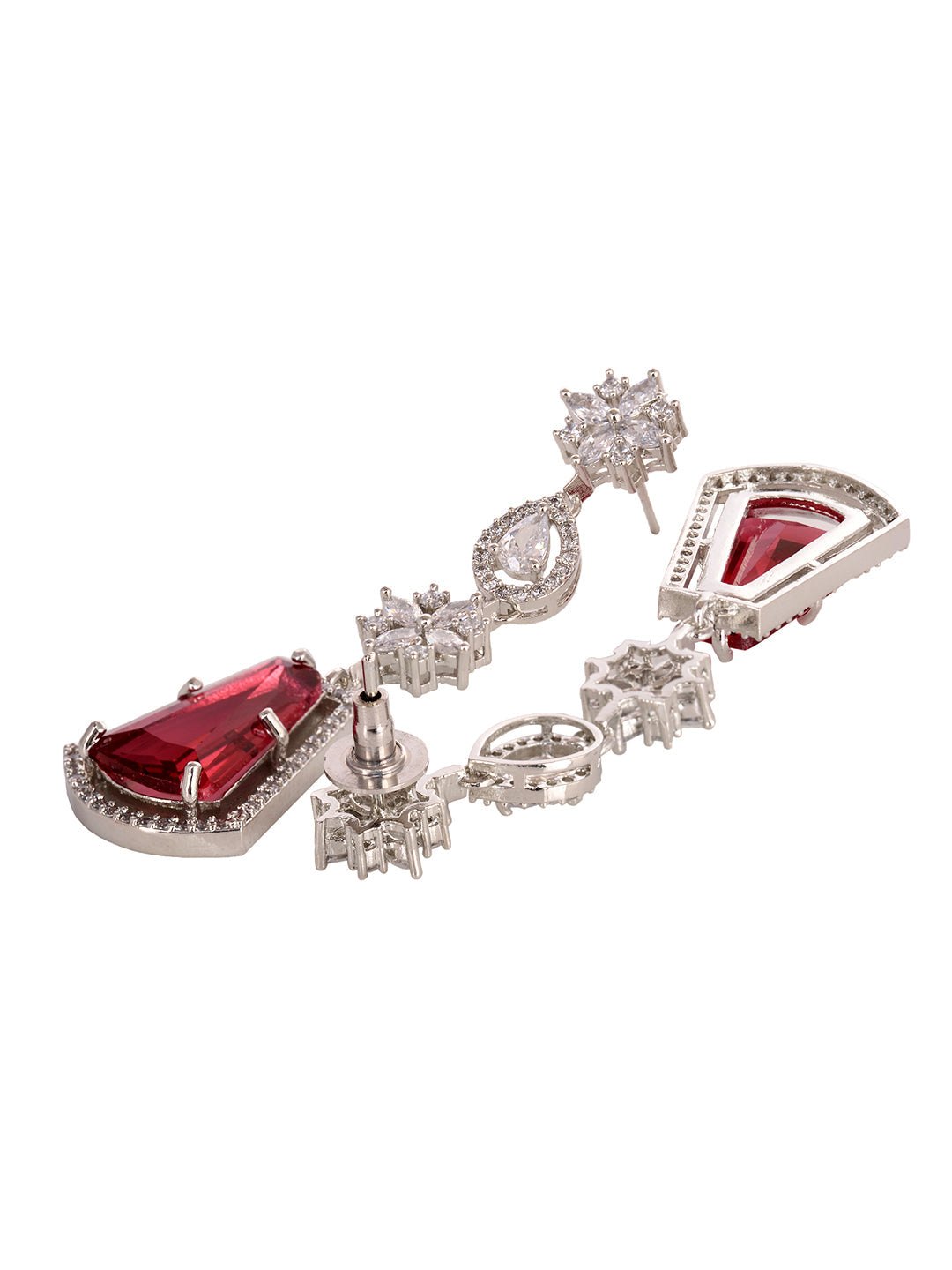 Silver Toned Red AD studded Luxe Haram Necklace Jewellery Set, zaveri pearls, sale price rs, sale price, sale gold plated, sale gold, sale, rubans, ring, regular price, priyassi jewellery, ku