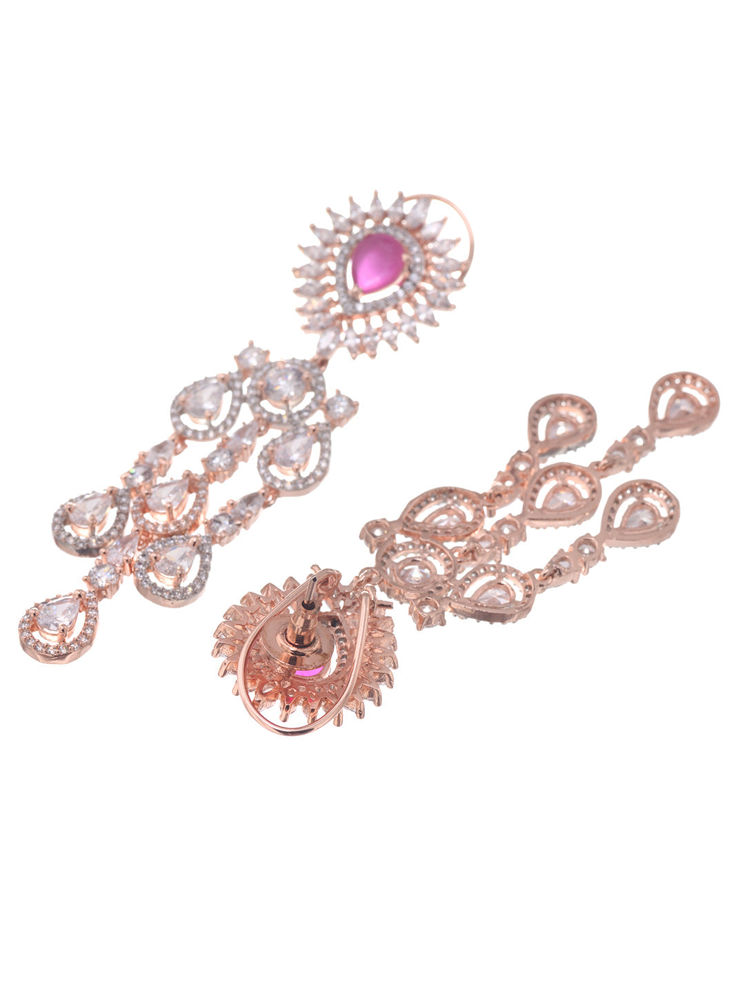 Rose Gold Toned Pink AD Studded Statement Necklace jewellery Set, zaveri pearls, sale price rs, sale price, sale gold plated, sale gold, sale, rubans, ring, regular price, priyassi jewellery,