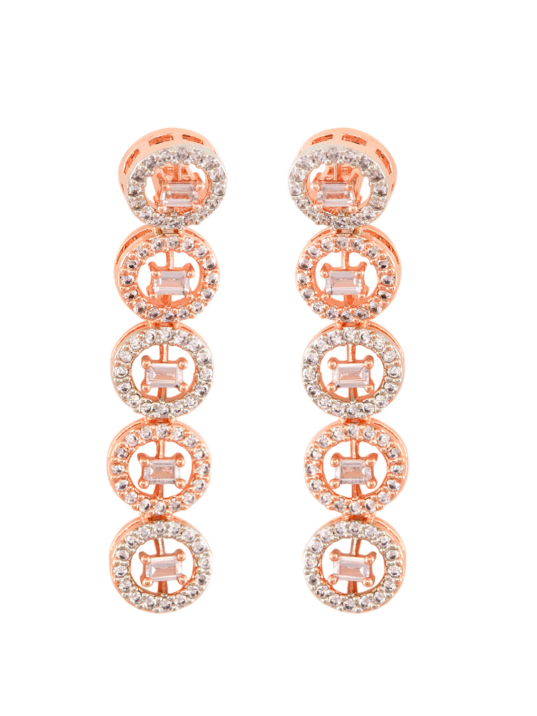 Rose Gold Plated White AD Studded Handcrafted Contemporary Jewellery Set Dropdown Earrings, zaveri pearls, sale price rs, sale price, sale gold plated, sale gold, sale, rubans, ring, regular 