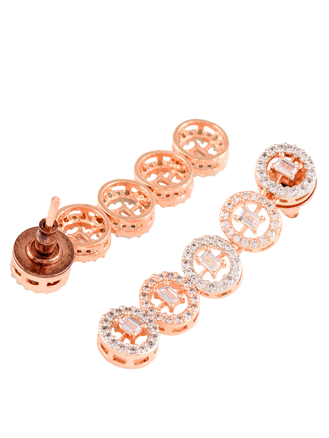 Rose Gold Plated White AD Studded Handcrafted Contemporary Jewellery Set Dropdown Earrings, zaveri pearls, sale price rs, sale price, sale gold plated, sale gold, sale, rubans, ring, regular 