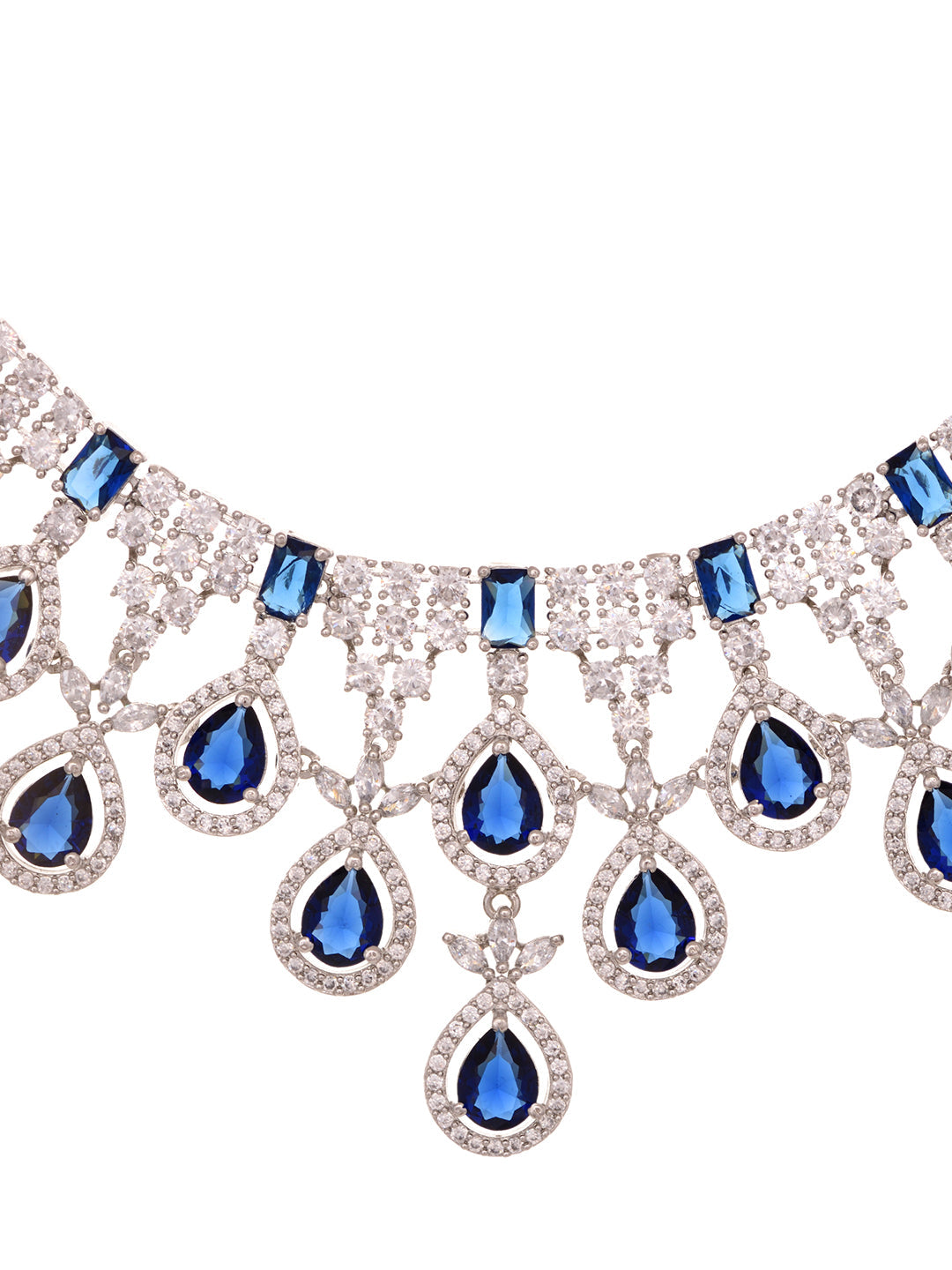 Silver plated Blue AD Studded statement Necklace Jewellery Set Mangtika, zaveri pearls, sale price rs, sale price, sale gold plated, sale gold, sale, rubans, ring, regular price, priyassi jew