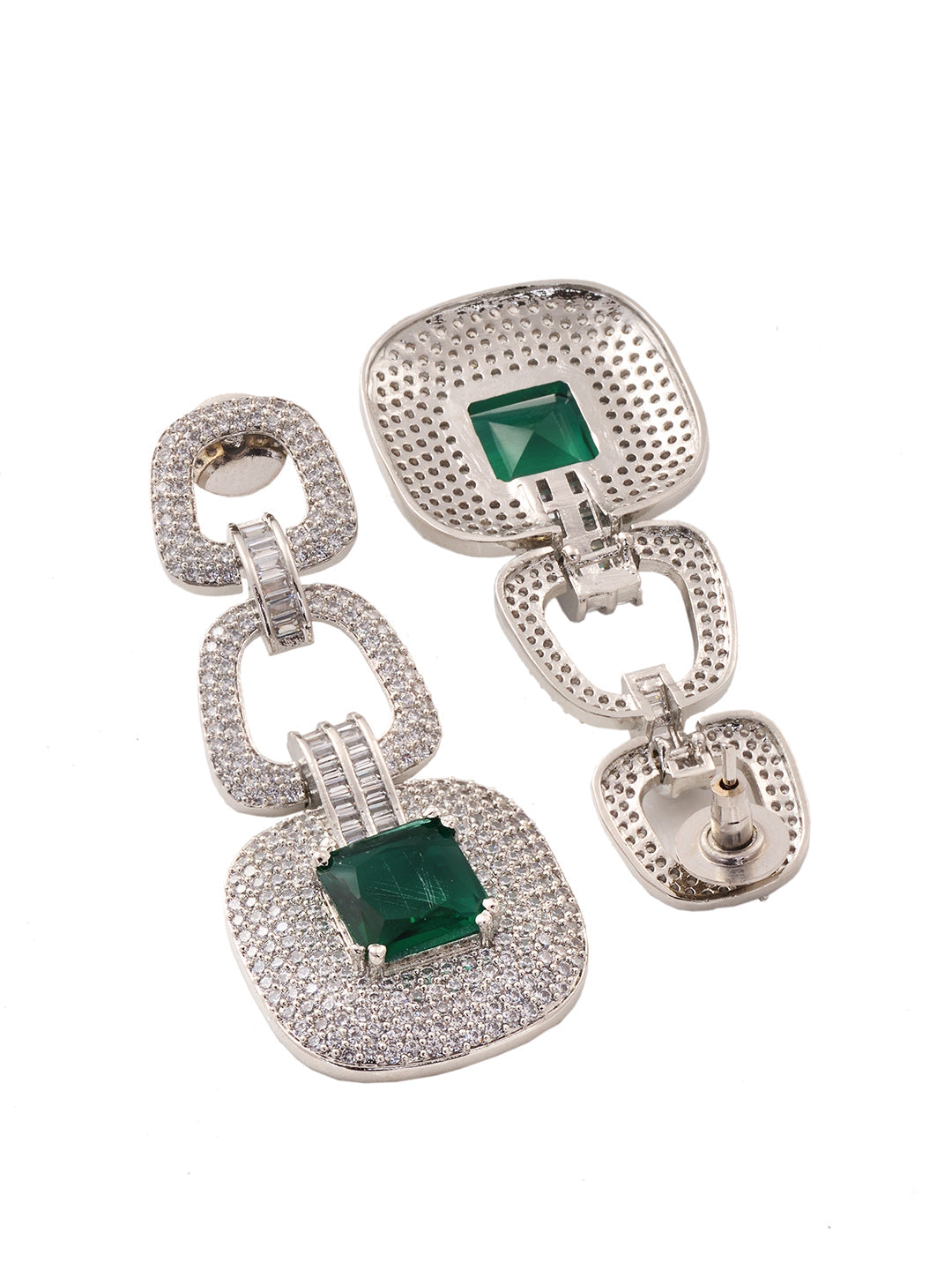 Silver Plated Green AD Studded Statement Necklace Jewellery Set, zaveri pearls, sale price rs, sale price, sale gold plated, sale gold, sale, rubans, ring, regular price, priyassi jewellery, 