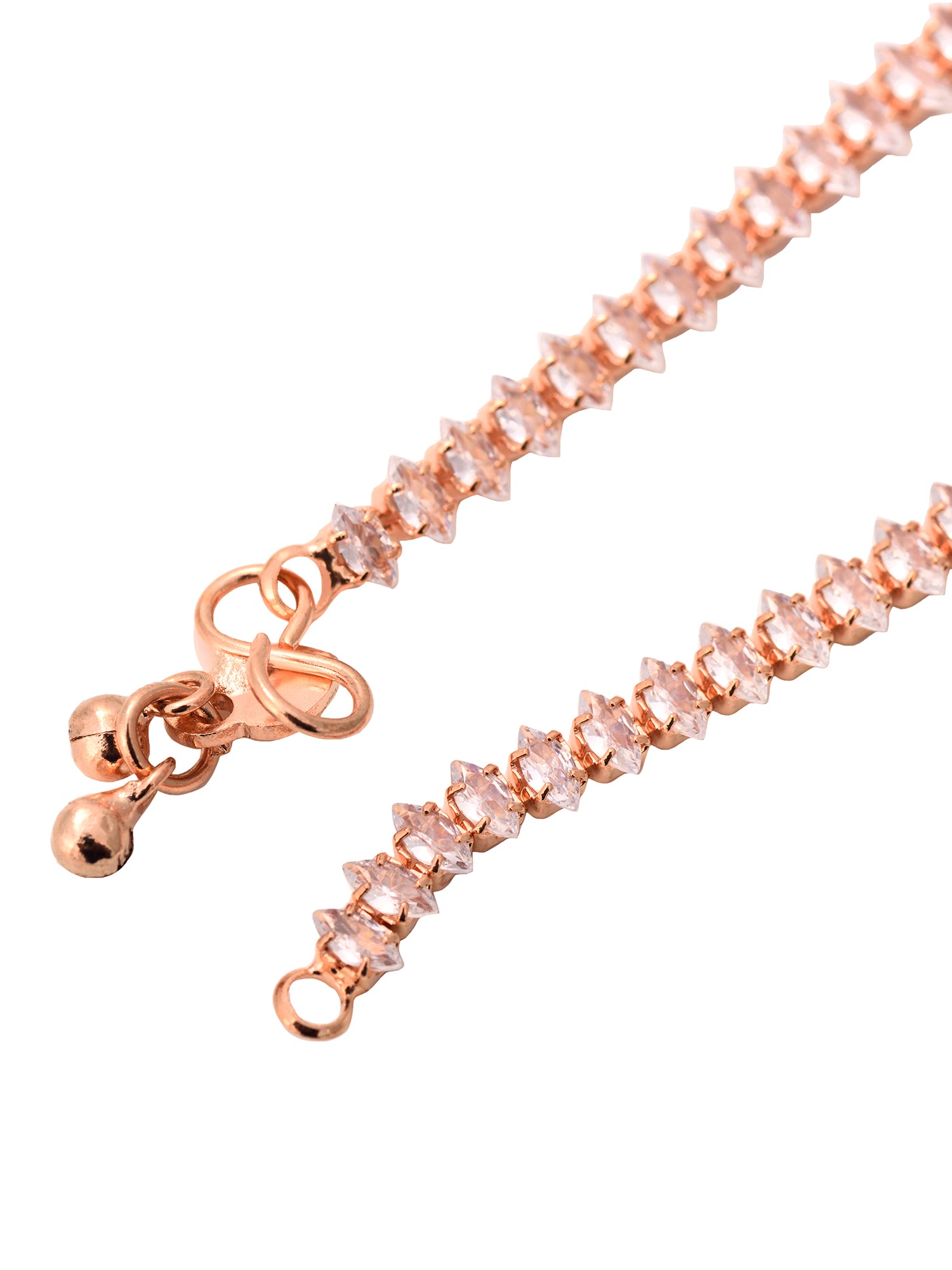 Set Of 2 Rose Gold Plated White AD Studded Payal Anklet, zaveri pearls, sale price rs, sale price, sale gold plated, sale gold, sale, rubans, ring, regular price, priyassi jewellery, kushal's