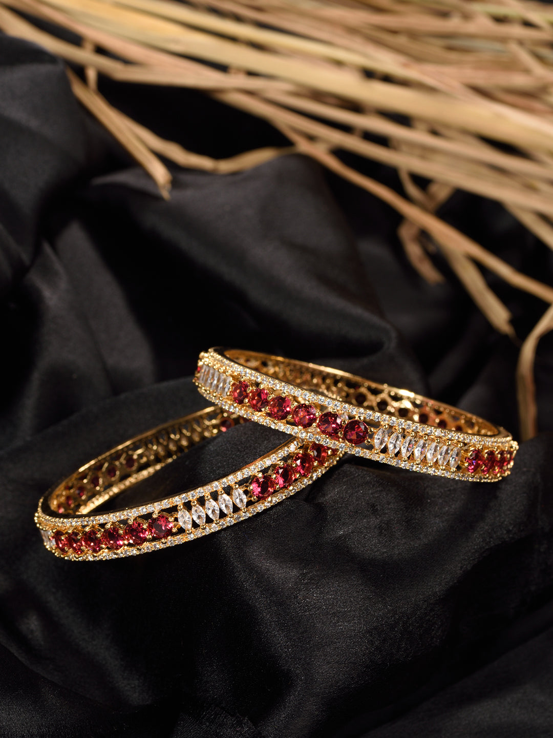 Set Of 2 Red Gold Plated Handmade Red &White AD Studded Bridal Kangan Bangles, zaveri pearls, sale price rs, sale price, sale gold plated, sale gold, sale, rubans, ring, regular price, priyas