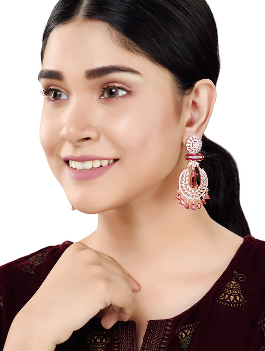Rose Gold Plated Ruby AD studded Drop Earrings, zaveri pearls, sale price rs, sale price, sale gold plated, sale gold, sale, rubans, ring, regular price, priyassi jewellery, kushal's - Saraf 