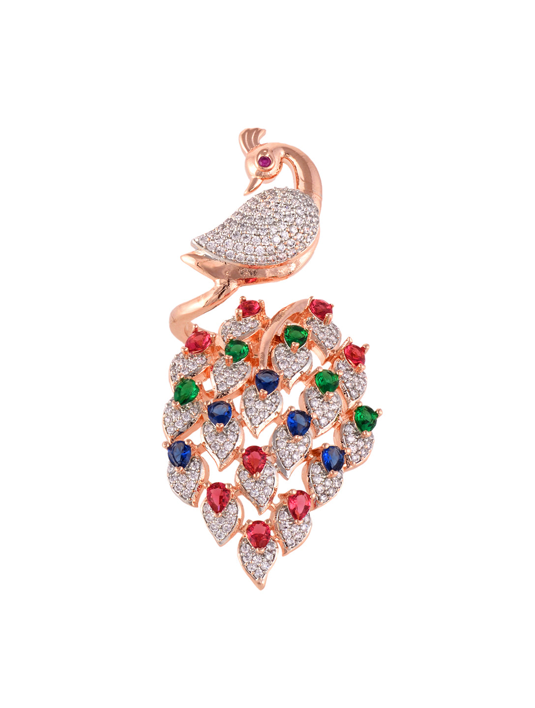 Rose Gold Plated Multi AD studded Peacock Handcrafted Finger Ring, zaveri pearls, sale price rs, sale price, sale gold plated, sale gold, sale, rubans, ring, regular price, priyassi jewellery