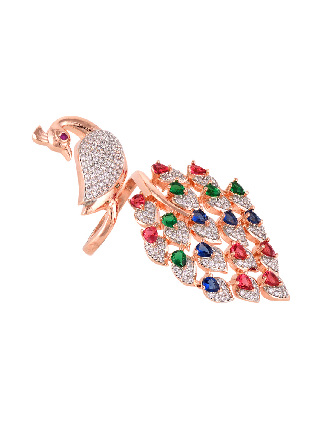 Rose Gold Plated Multi AD studded Peacock Handcrafted Finger Ring, zaveri pearls, sale price rs, sale price, sale gold plated, sale gold, sale, rubans, ring, regular price, priyassi jewellery