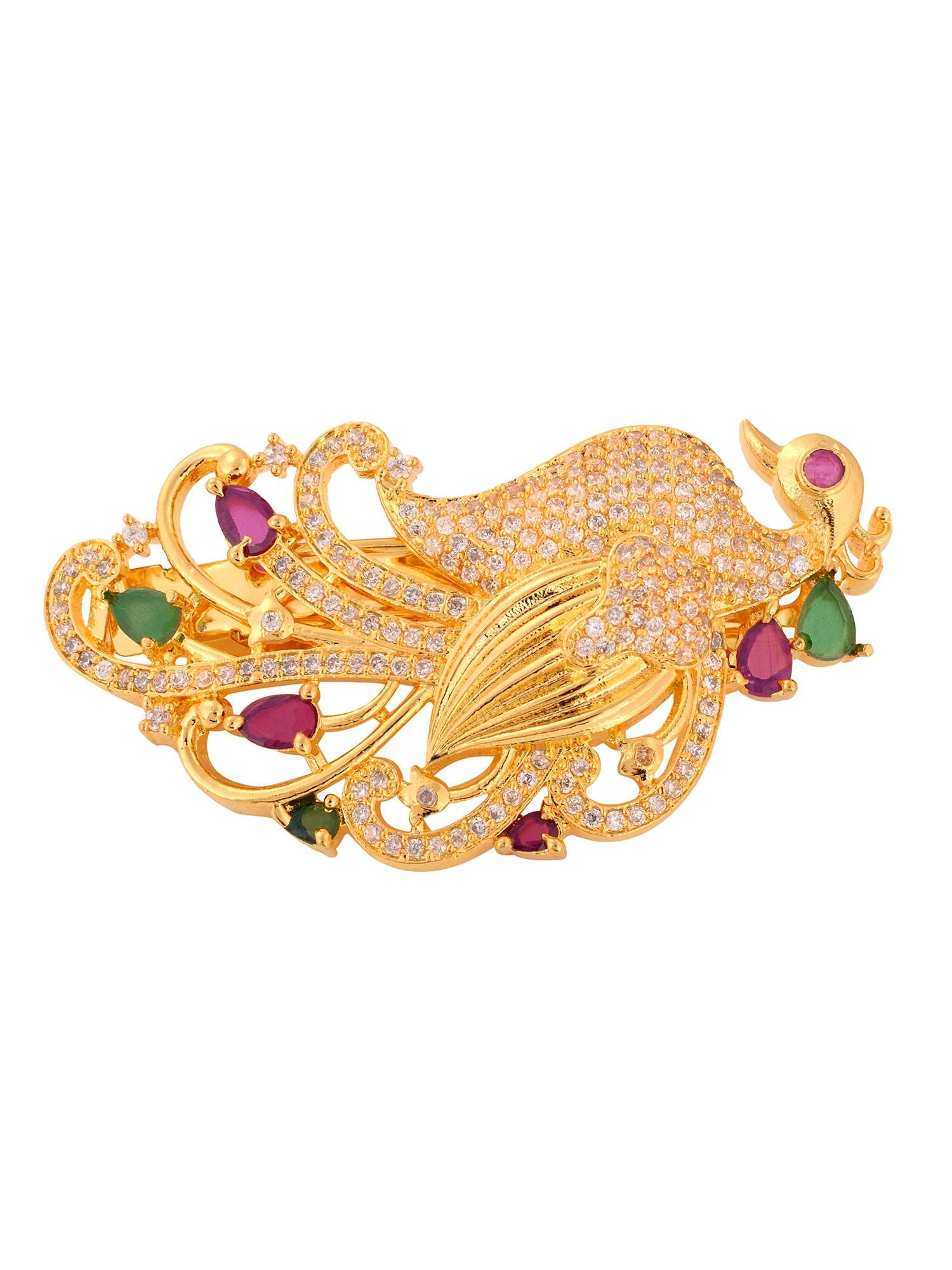 Gold Plated Red & Green Peacock Hair Claw Clip, zaveri pearls, sale price rs, sale price, sale gold plated, sale gold, sale, rubans, ring, regular price, priyassi jewellery, kushal's - Saraf 