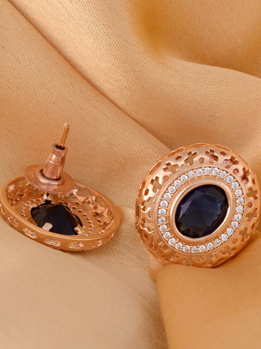Royal Sapphire Studs Rose gold plated AD handcrafted tops Blue small earrings, zaveri pearls, sale price rs, sale price, sale gold plated, sale gold, sale, rubans, ring, regular price, priyas