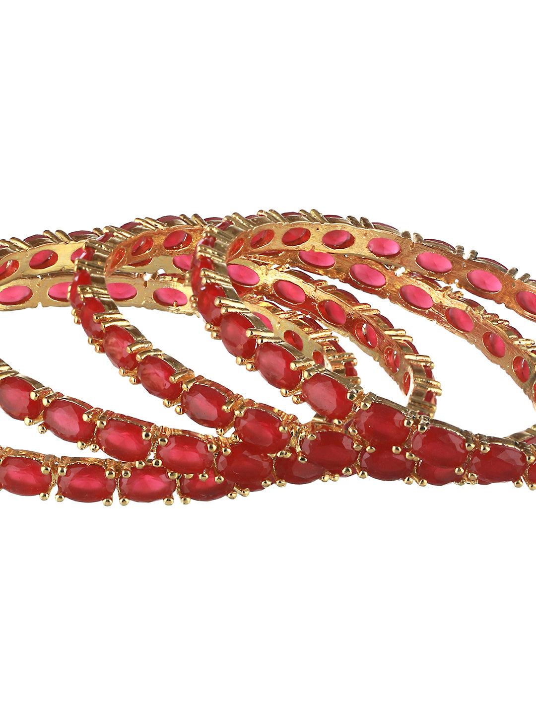 Set of 4 Gold Plated  Red Ruby Stone Studded  Bangles, zaveri pearls, sale price rs, sale price, sale gold plated, sale gold, sale, rubans, ring, regular price, priyassi jewellery, kushal's -